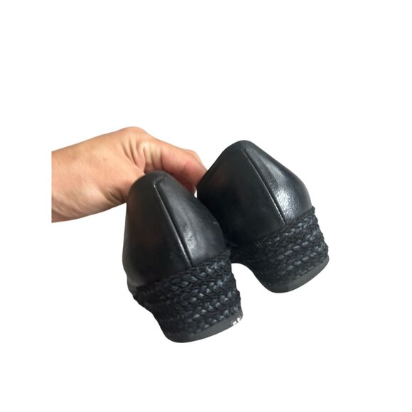 ANDRE ASSOUS Black Leather Low Loafers Wedges Size 8.5 - Picture 4 of 6